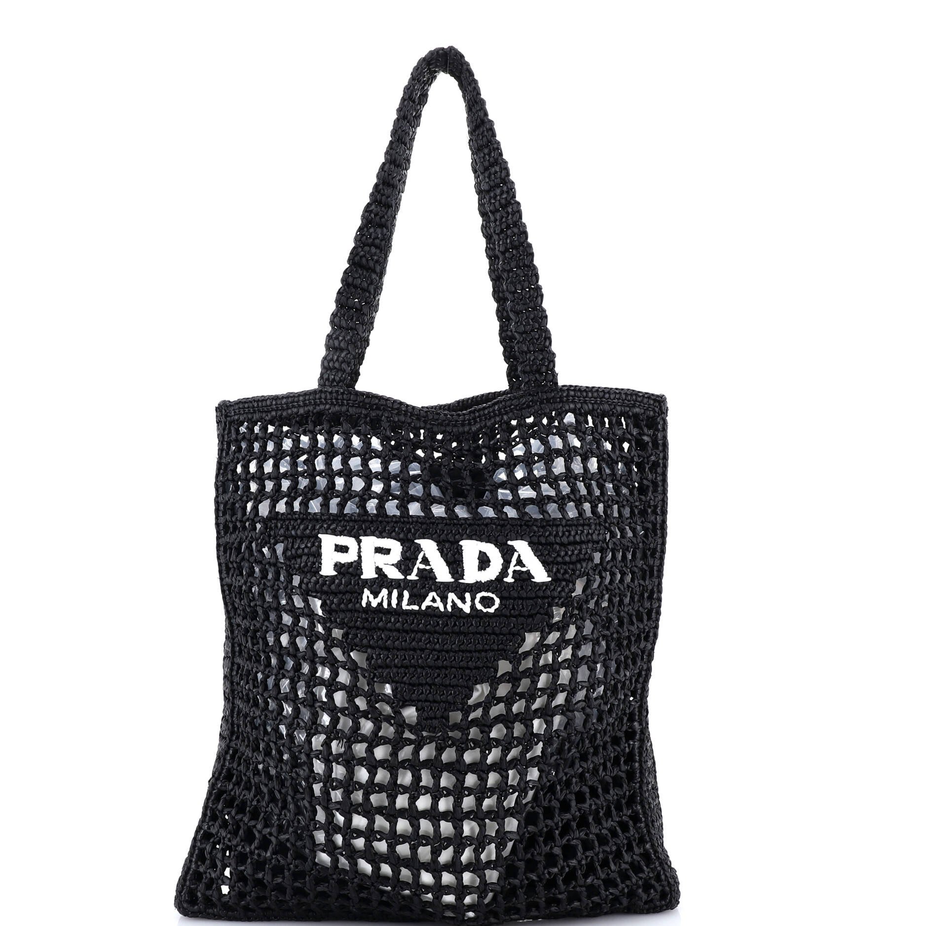 Prada Triangle Logo Open Tote Raffia