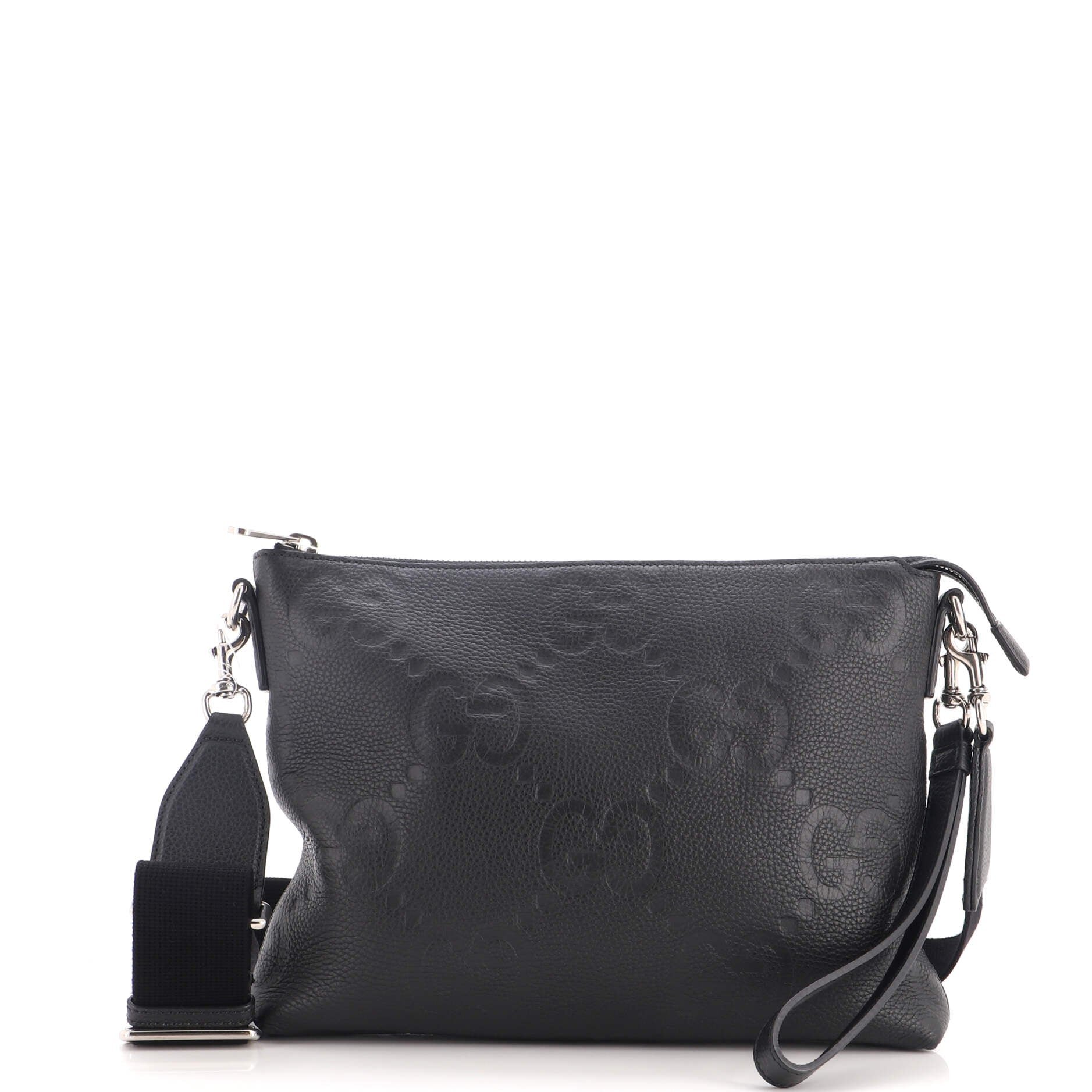 Zip Messenger Bag Jumbo GG Embossed Leather Medium
