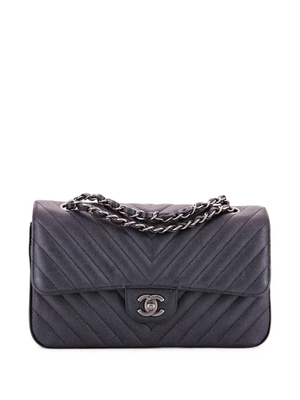 Classic Double Flap Bag Chevron Iridescent Caviar Medium shoulder bag