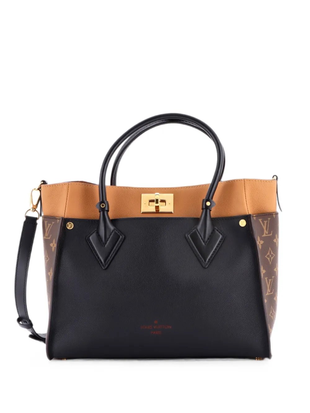 On My Side Leather with Monogram Canvas MM tote bag