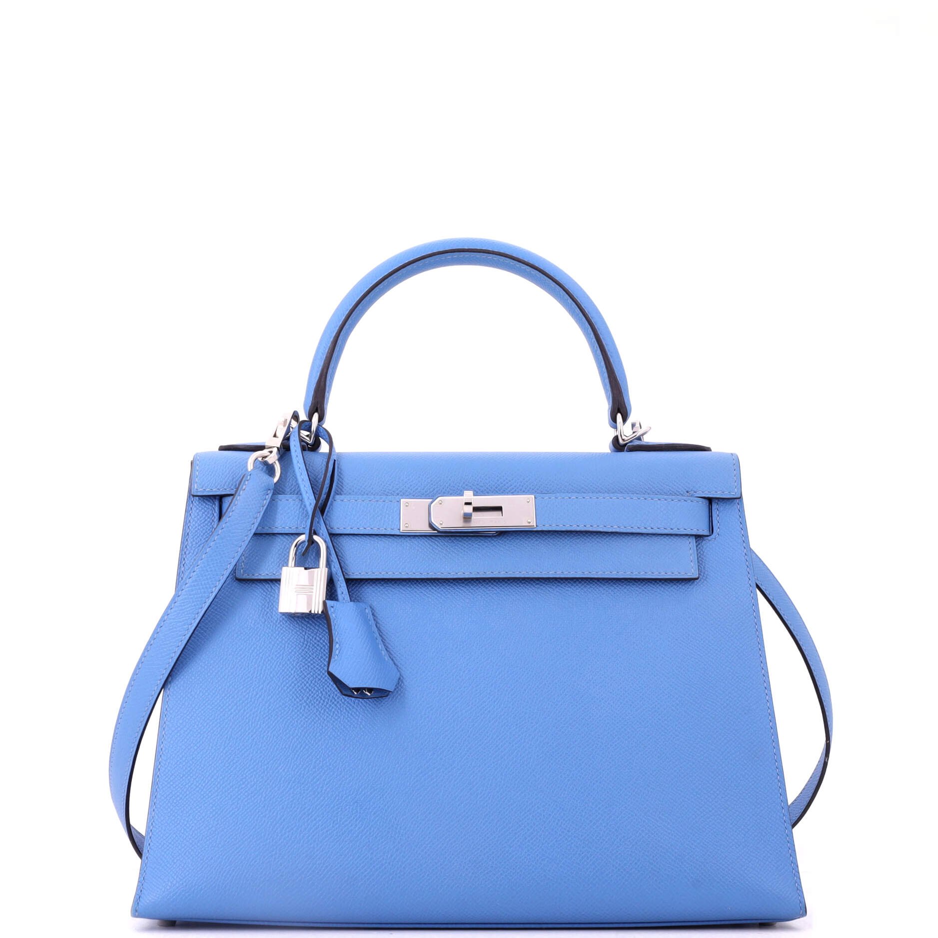 Hermes Kelly Handbag Bleu Paradis Epsom with Palladium Hardware 28