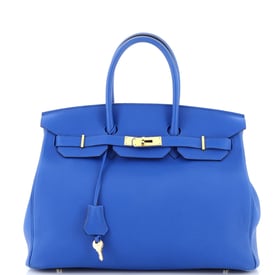 Hermes Birkin Handbag Bleu Zellige Togo with Gold Hardware 35