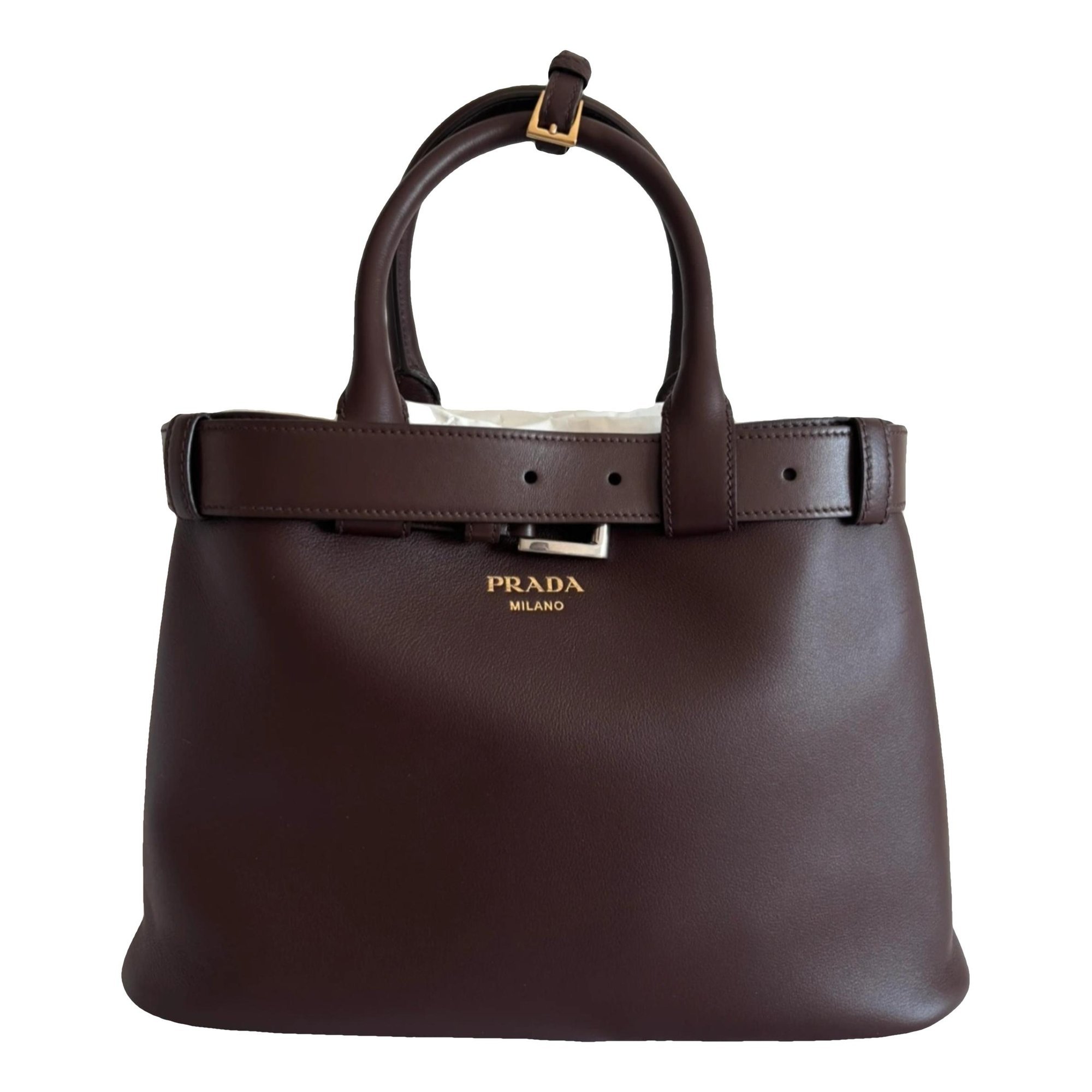 Buckle leather handbag
