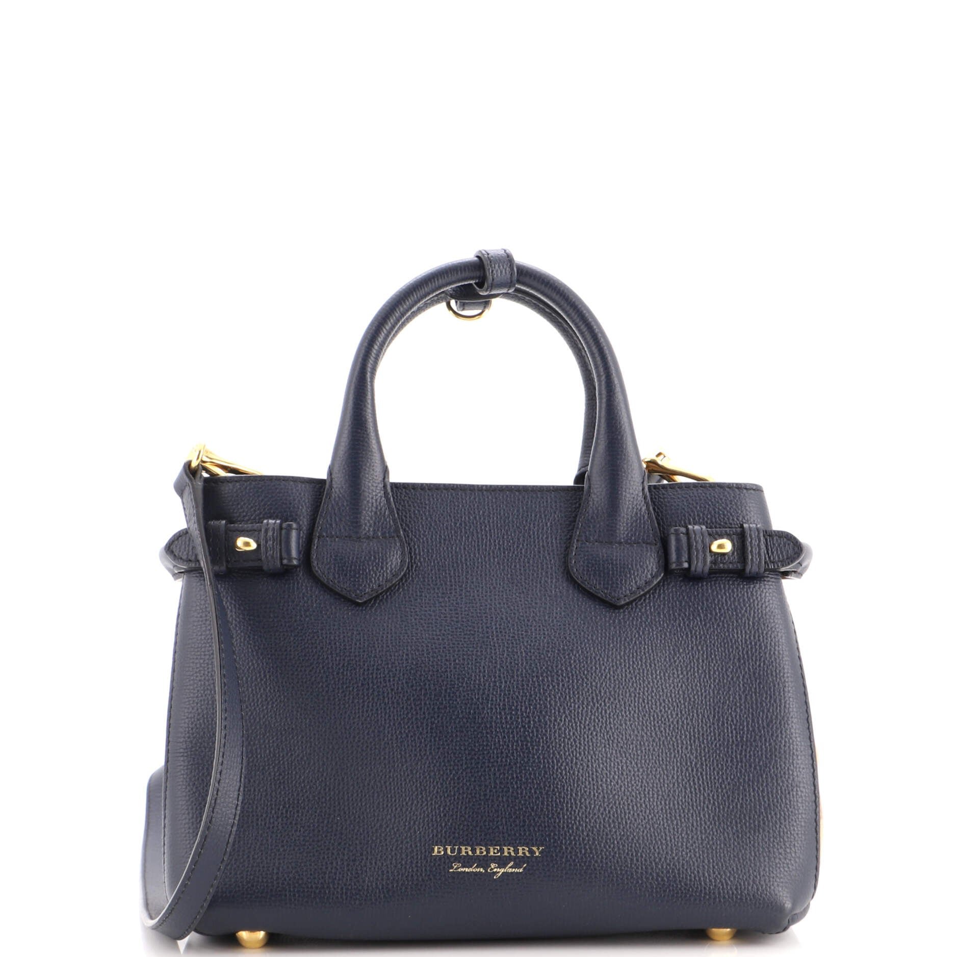 Banner Tote Leather and House Check Canvas Small