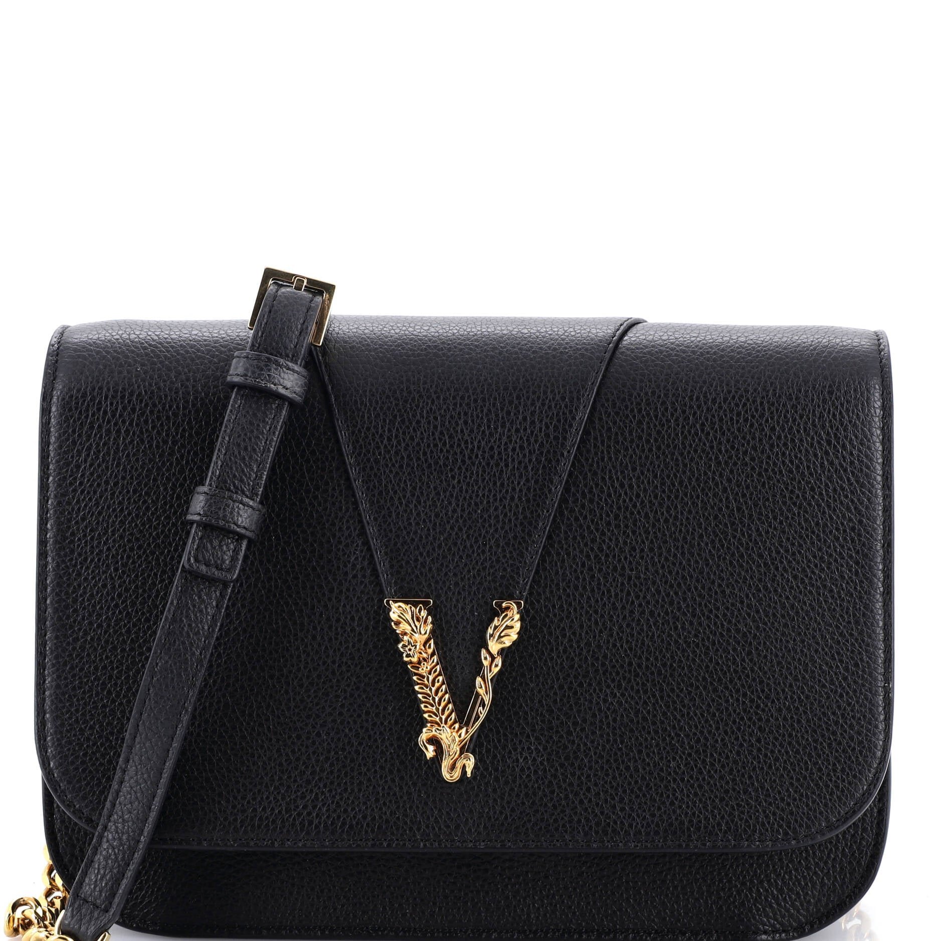 Versace Virtus Chain Flap Shoulder Bag Leather Medium