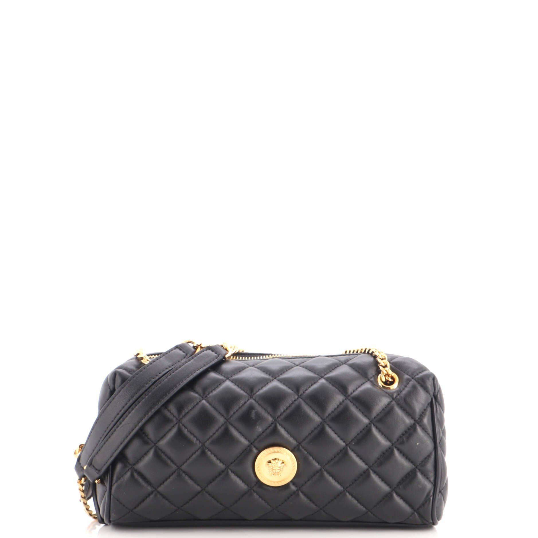 Medusa Chain Zip Shoulder Bag Quilted Leather