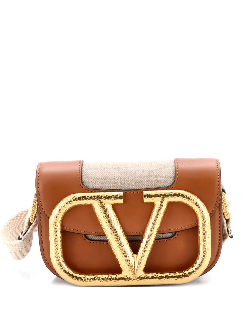 Valentino Garavani Supervee Linen with Leather Small crossbody bag