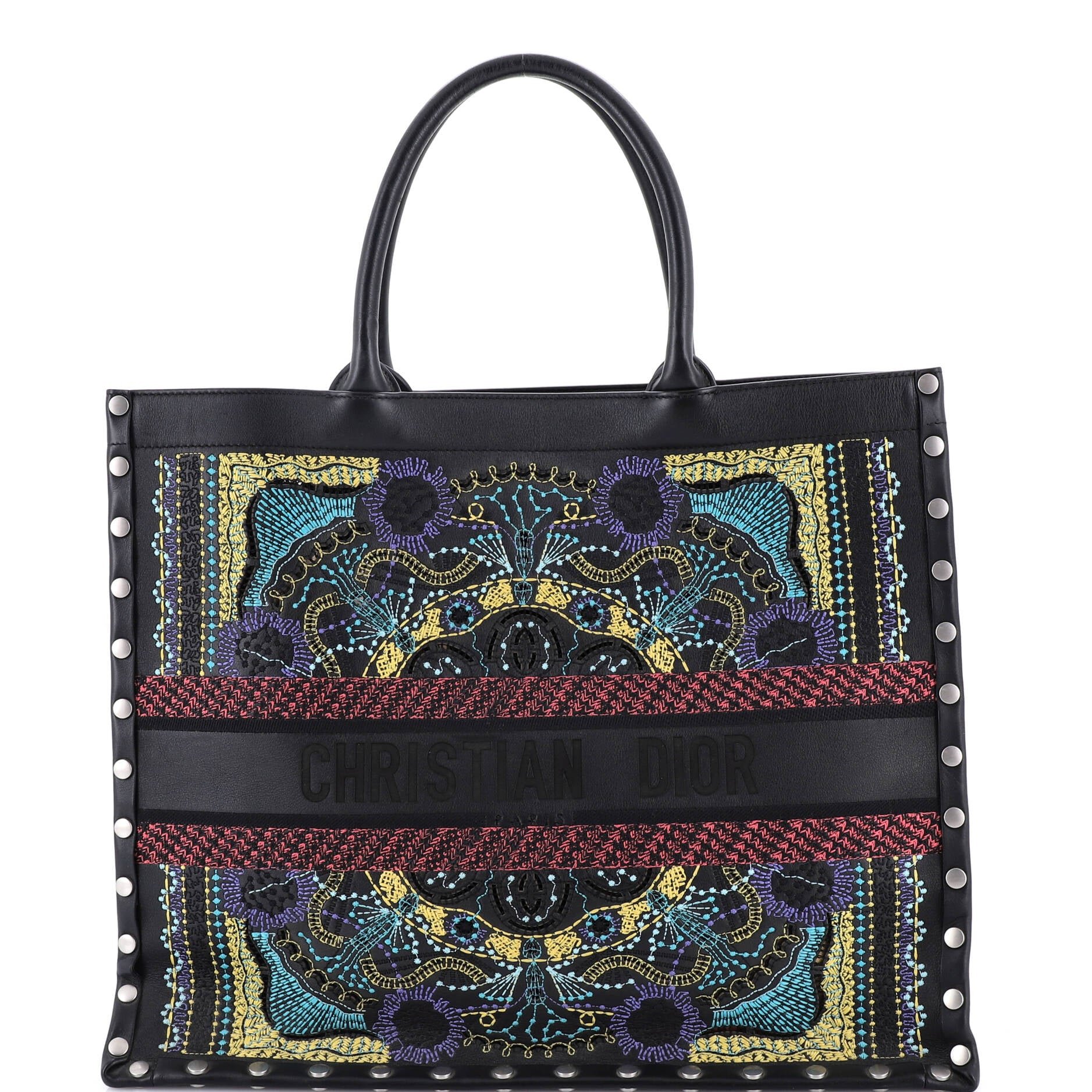 Dior Book Tote Embroidered Studded Leather Large