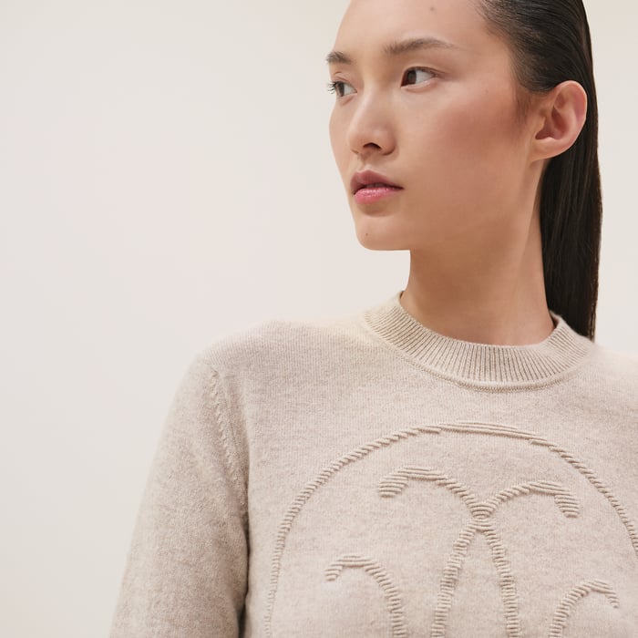 Beige Naturel Cashmere "H Lift" Long-sleeve Sweater