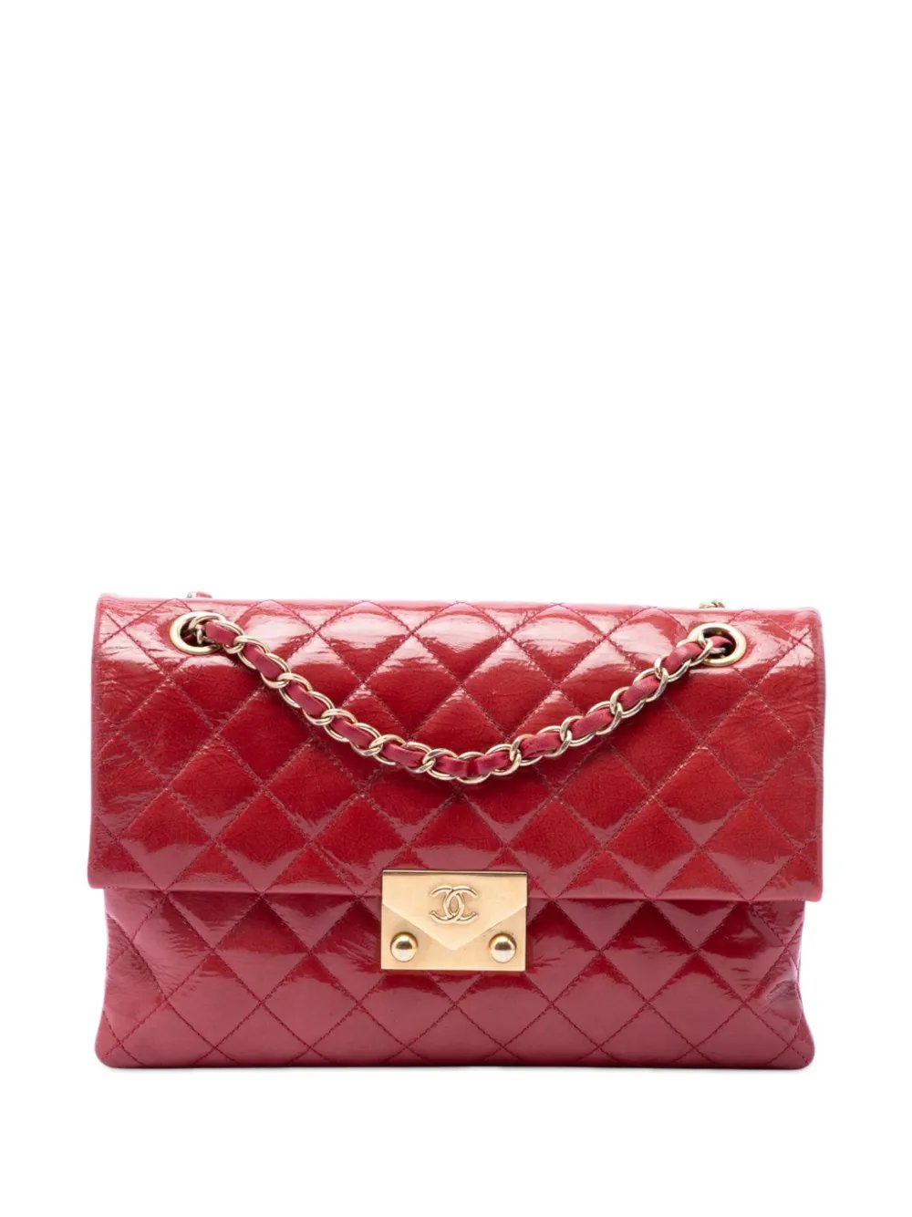 2015-2016 Quilted Patent Goatskin Pagoda Accordion Flap shoulder bag