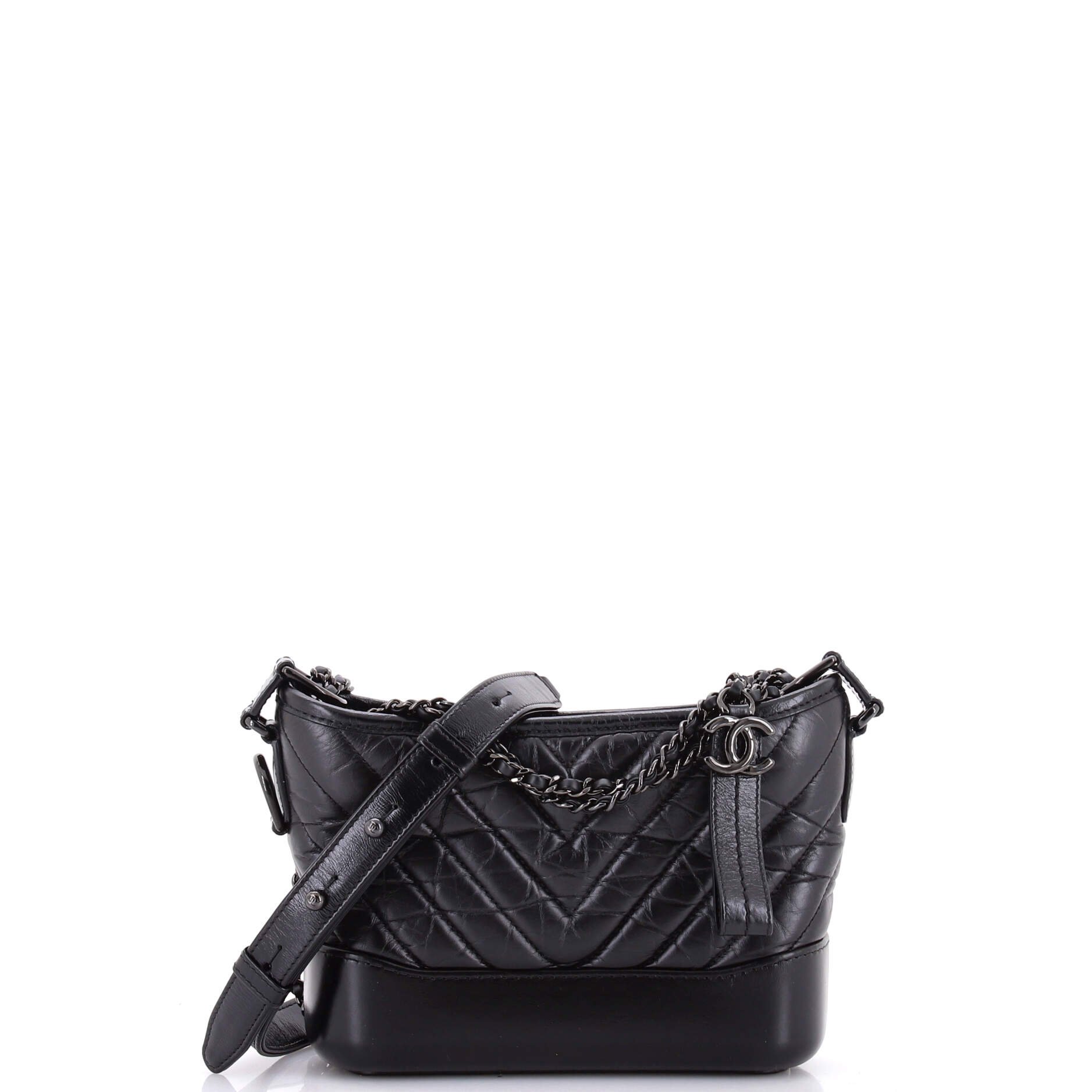 So Black Gabrielle Hobo Chevron Aged Calfskin Small