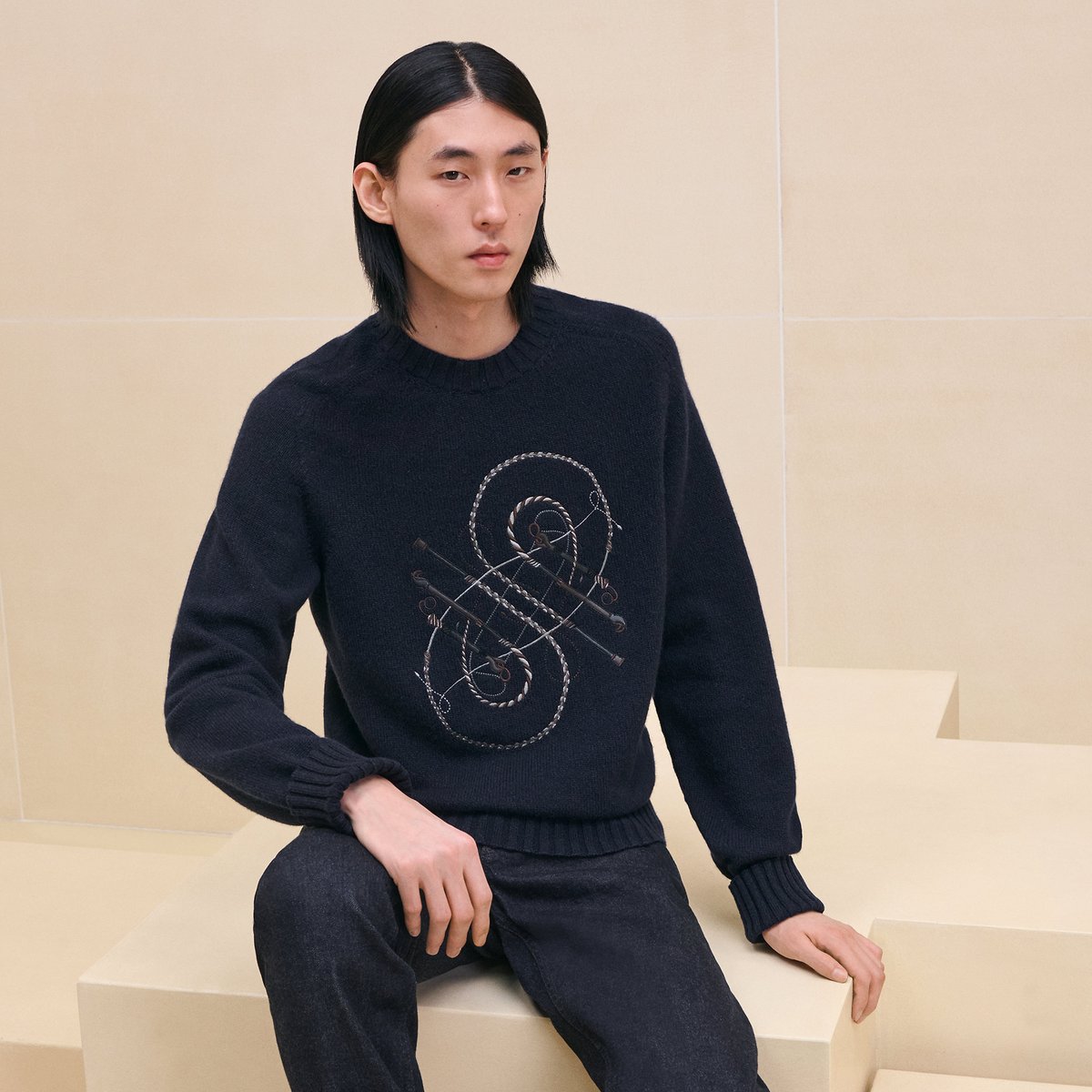Cashmere "Fouets & badines" crewneck sweater