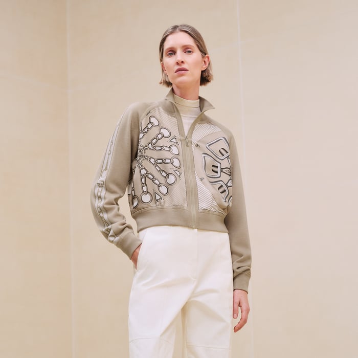 Beige Glaise "Effet Kaleidoscope" Zipped Twillaine Jacket