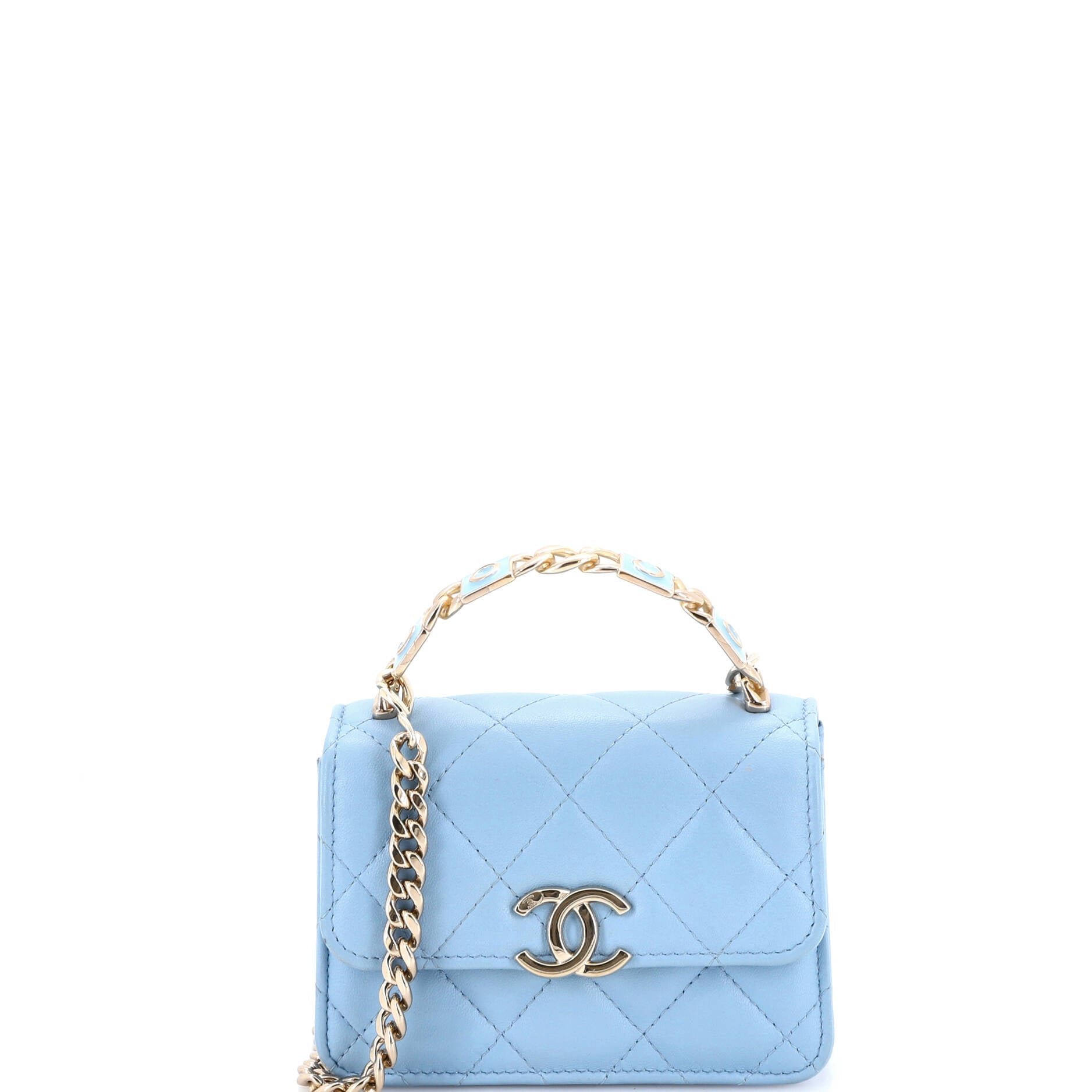 Chanel Coco Enamel Top Handle Flap Clutch with Chain Quilted Lambskin