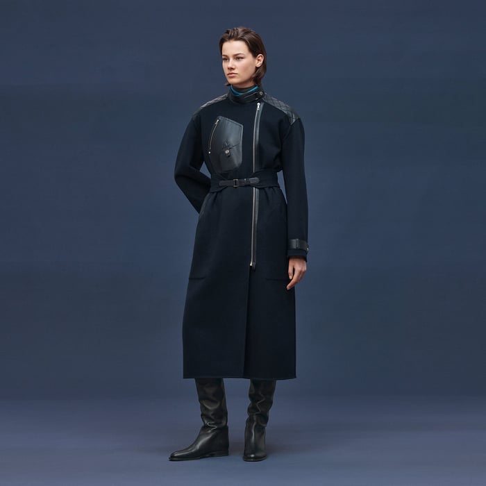 Bleu Noir Long Mixed Materials Cashmere Coat