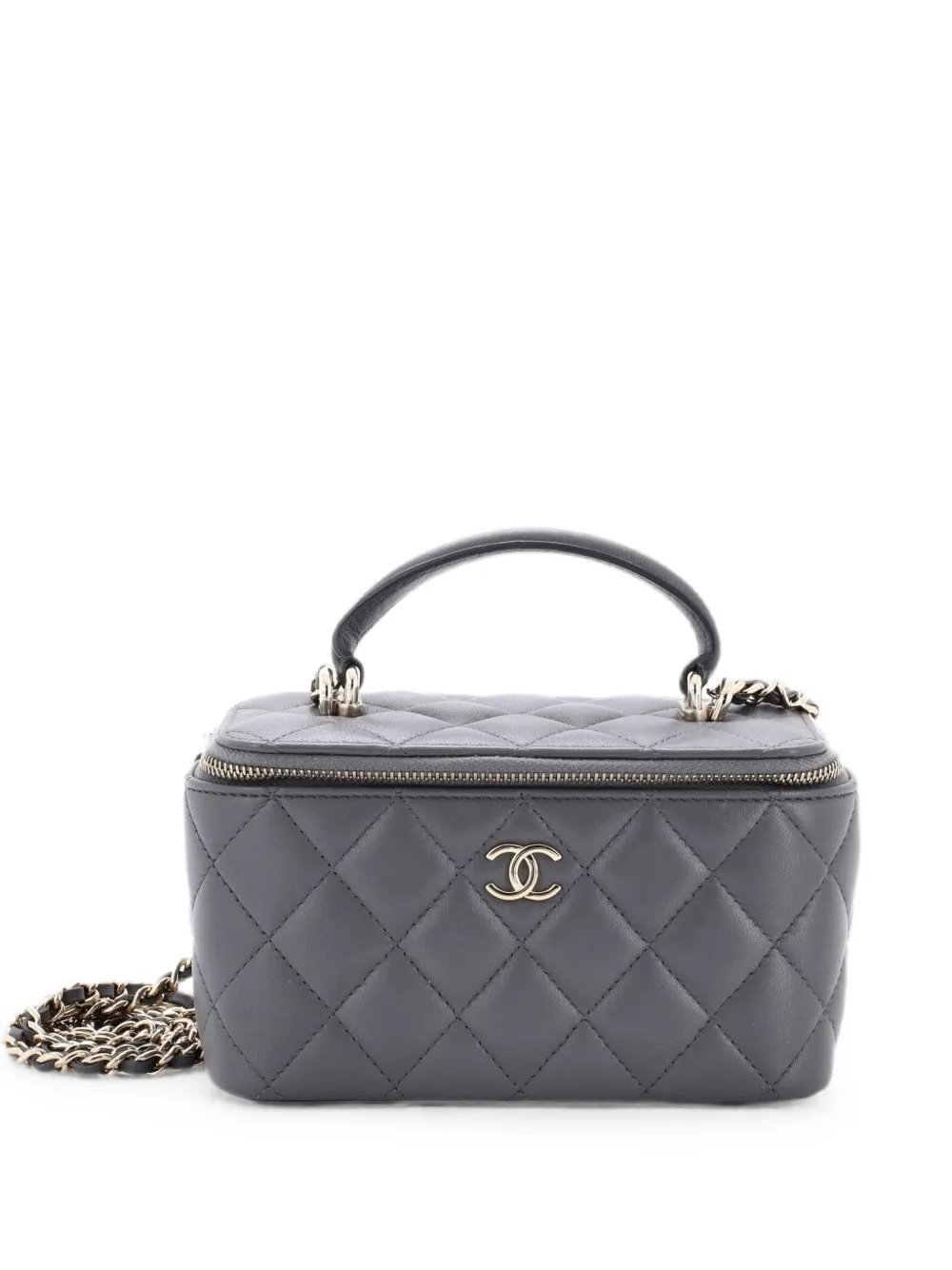 Classic Top Handle Vanity Case with Chain Quilted Lambskin Small crossbody bag