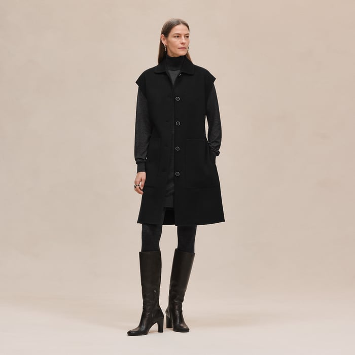 Noir Belted Cashmere Long Vest