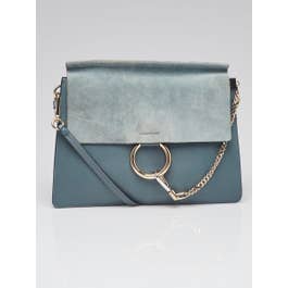 Chloe Chloe Blue Leather/Suede Faye Medium Shoulder Bag