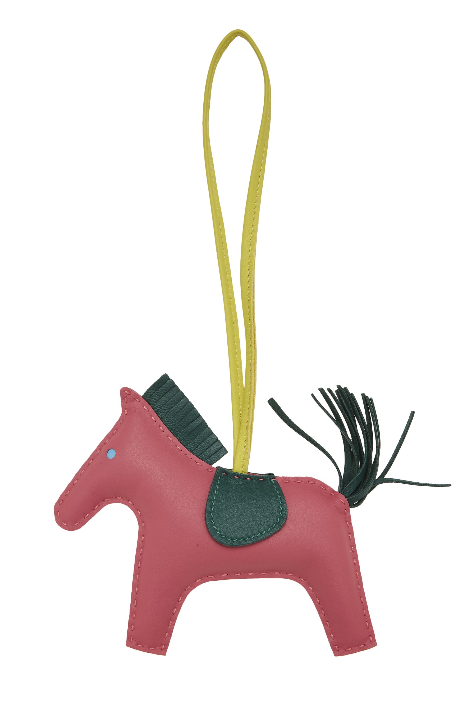 Hermès Rose Shocking, Malachite, Lime Milo Leather Rodeo Bag Charm GM