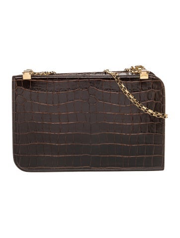 Embossed Leather Crocodile-Effect Leather Clutch Bag