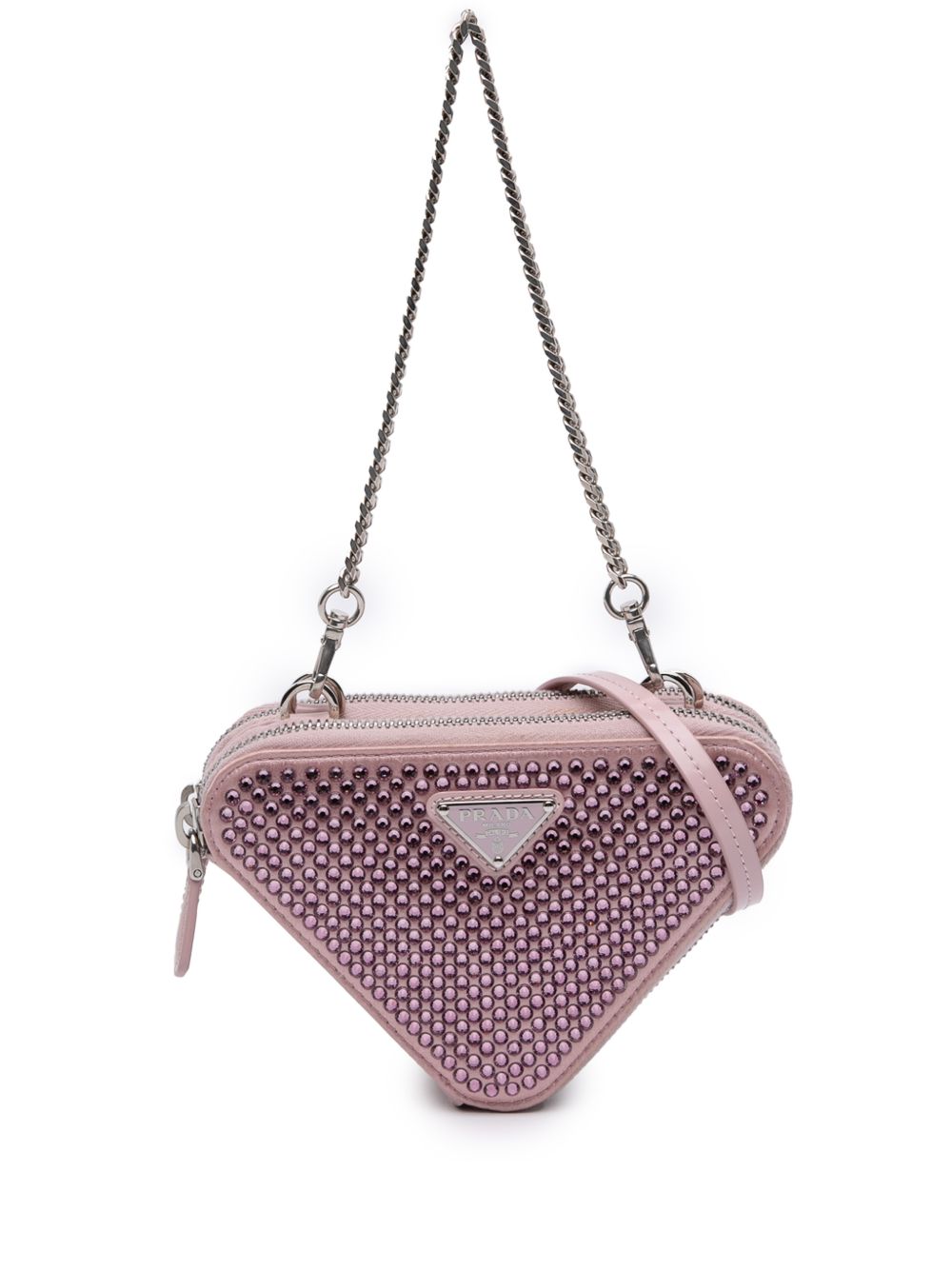 2013-2025 Mini Crystal Embellished Satin and Leather Triangle Pouch satchel