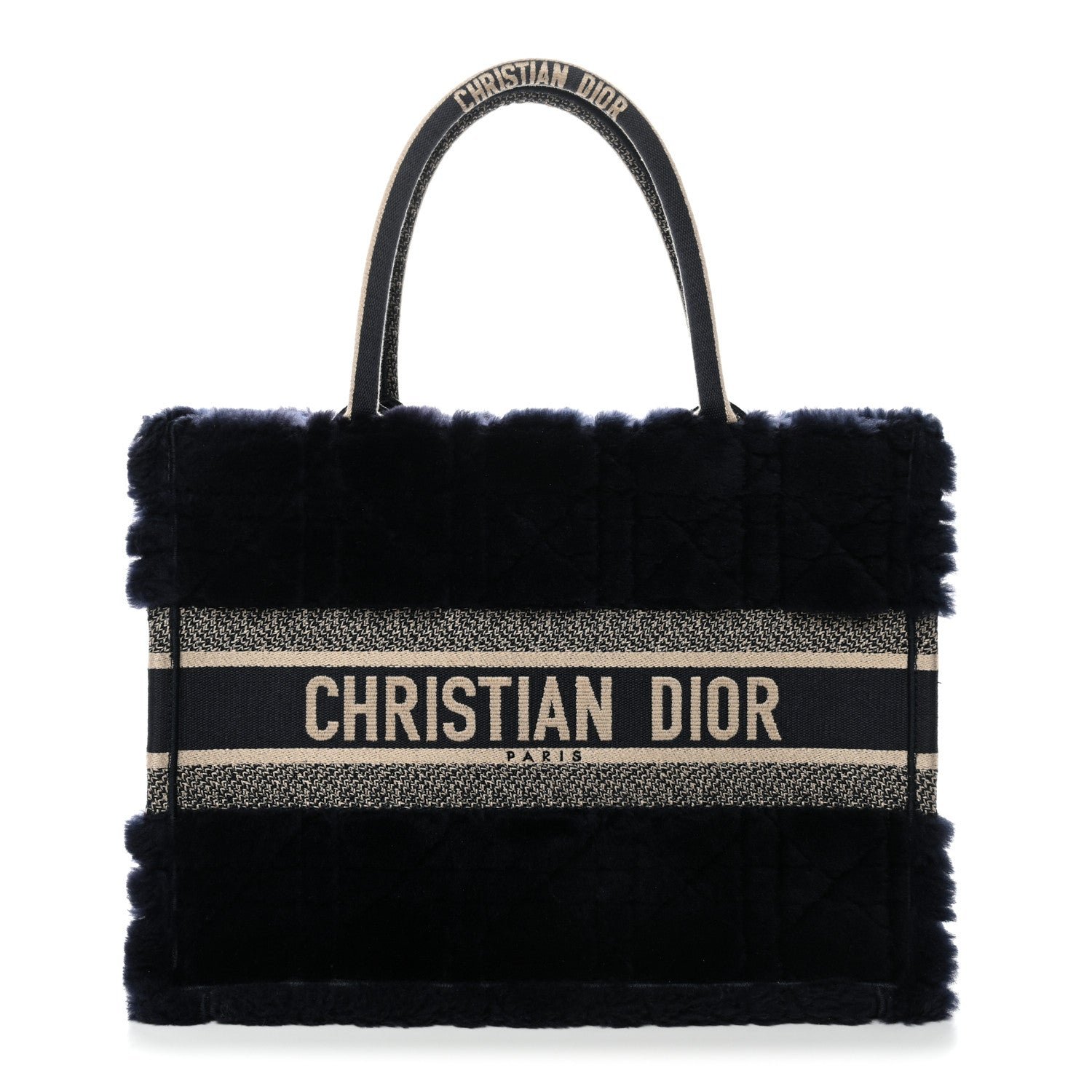 Dior Christian Dior Shearling Cannage Medium Book Tote Deep Blue Natural