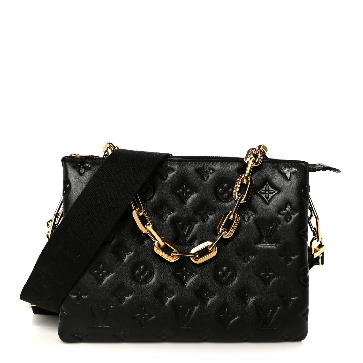 Louis Vuitton Lambskin Embossed Monogram Coussin PM Black