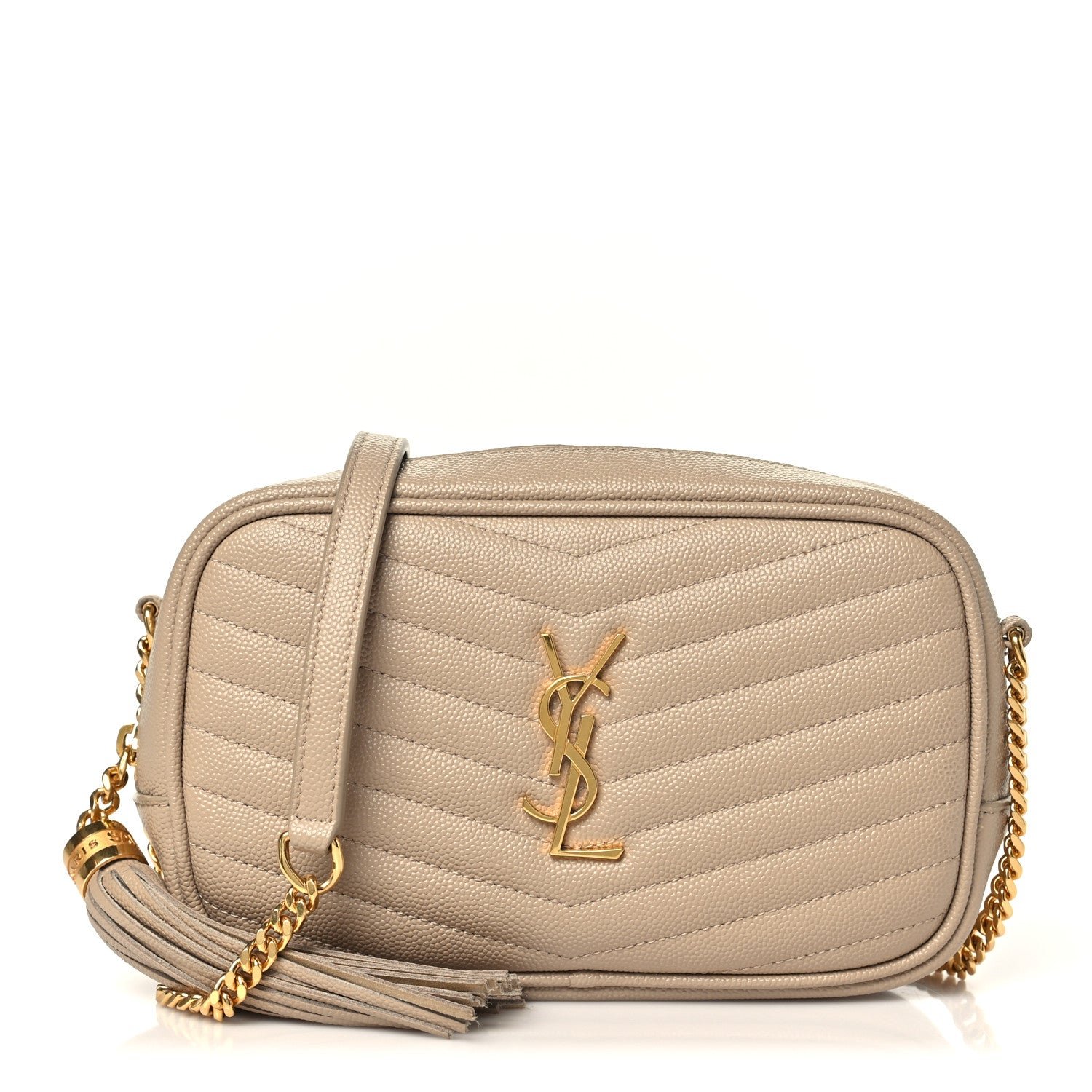 Saint Laurent Grain De Poudre Matelasse Monogram Mini Lou Camera Bag Dark Beige