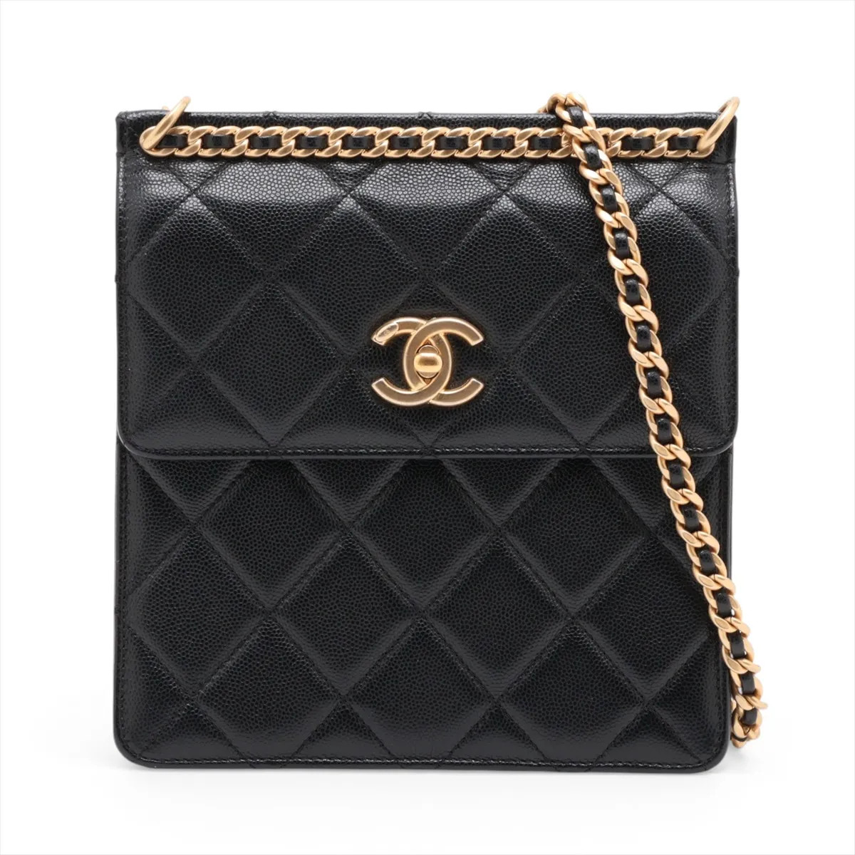 Chanel Matelasse Caviar Skin Chain Shoulder Bag Black Gold Metal Fittings random