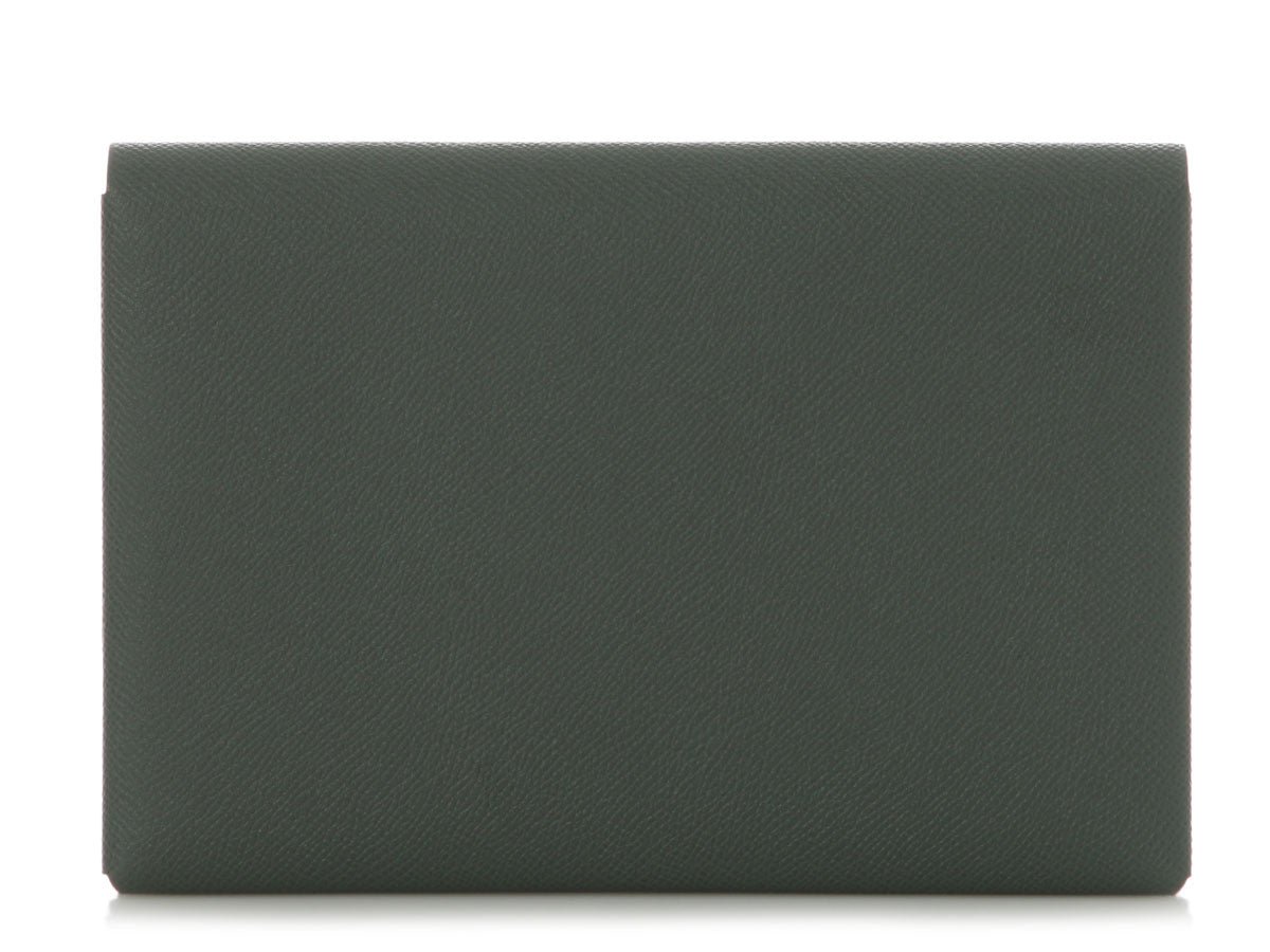 Hermes Hermès Gray Epsom Calvi Pochette MM with Pouch