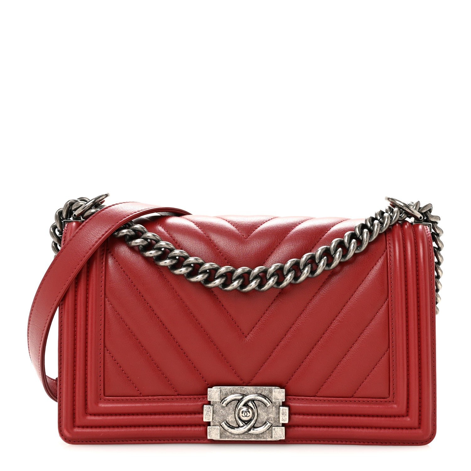 Chanel Calfskin Chevron Quilted Medium Boy Flap  Dark Red