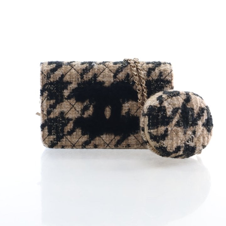 Chanel Tweed Shearling Wallet On Chain (WOC)