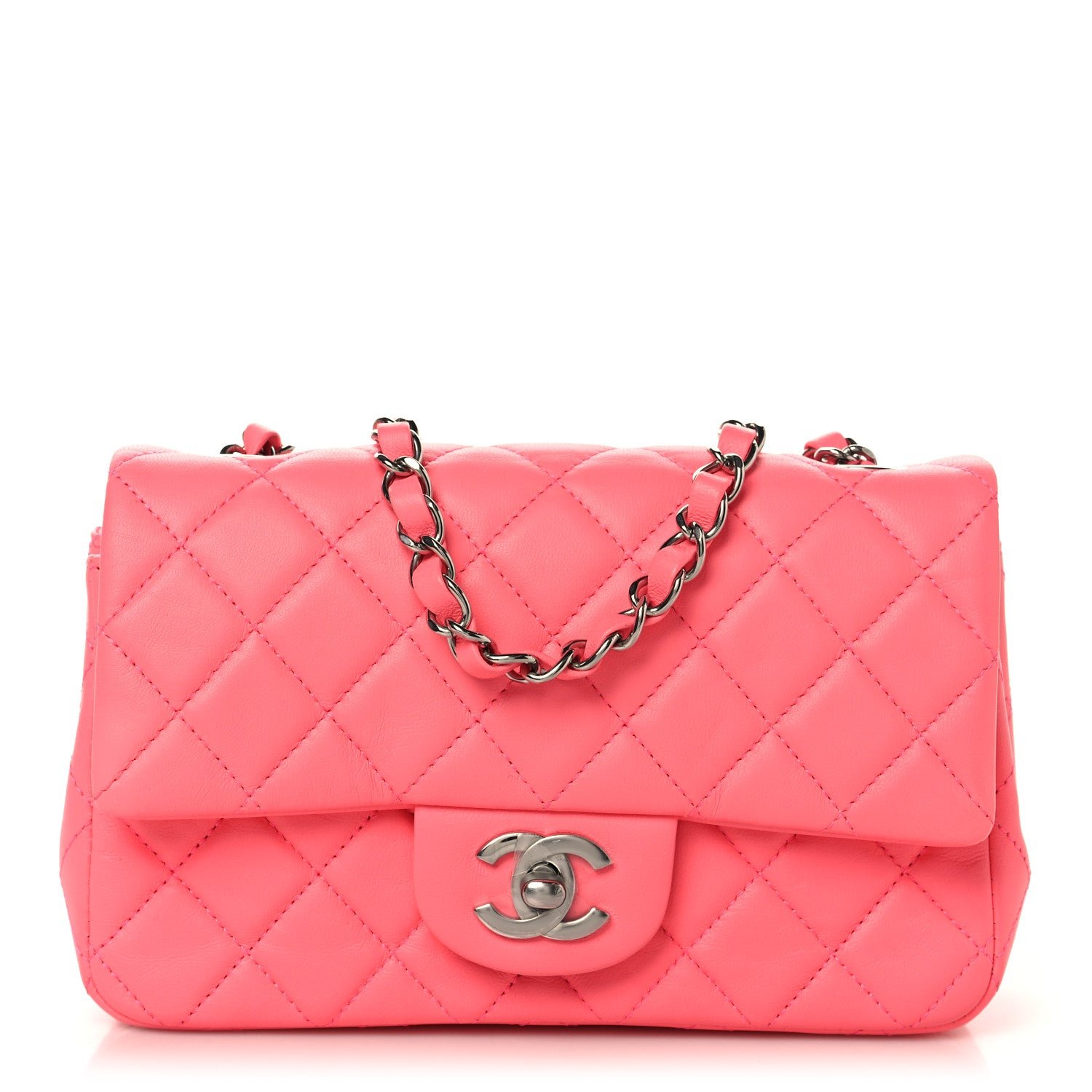 Chanel Lambskin Quilted Mini Rectangular Flap Pink
