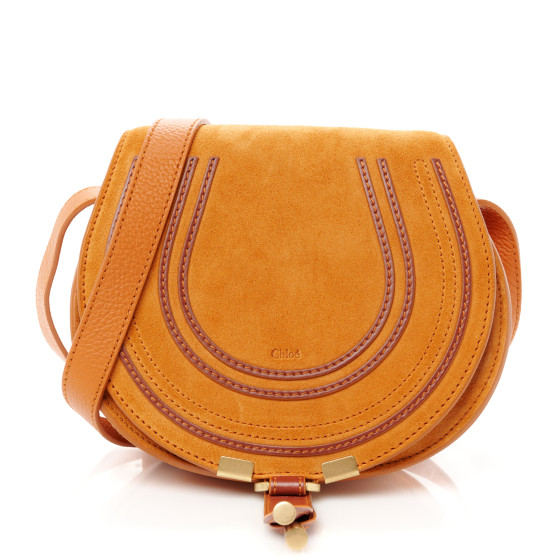 Chloe Suede Calfskin Mini Marcie Round Crossbody Bag Henna Orange