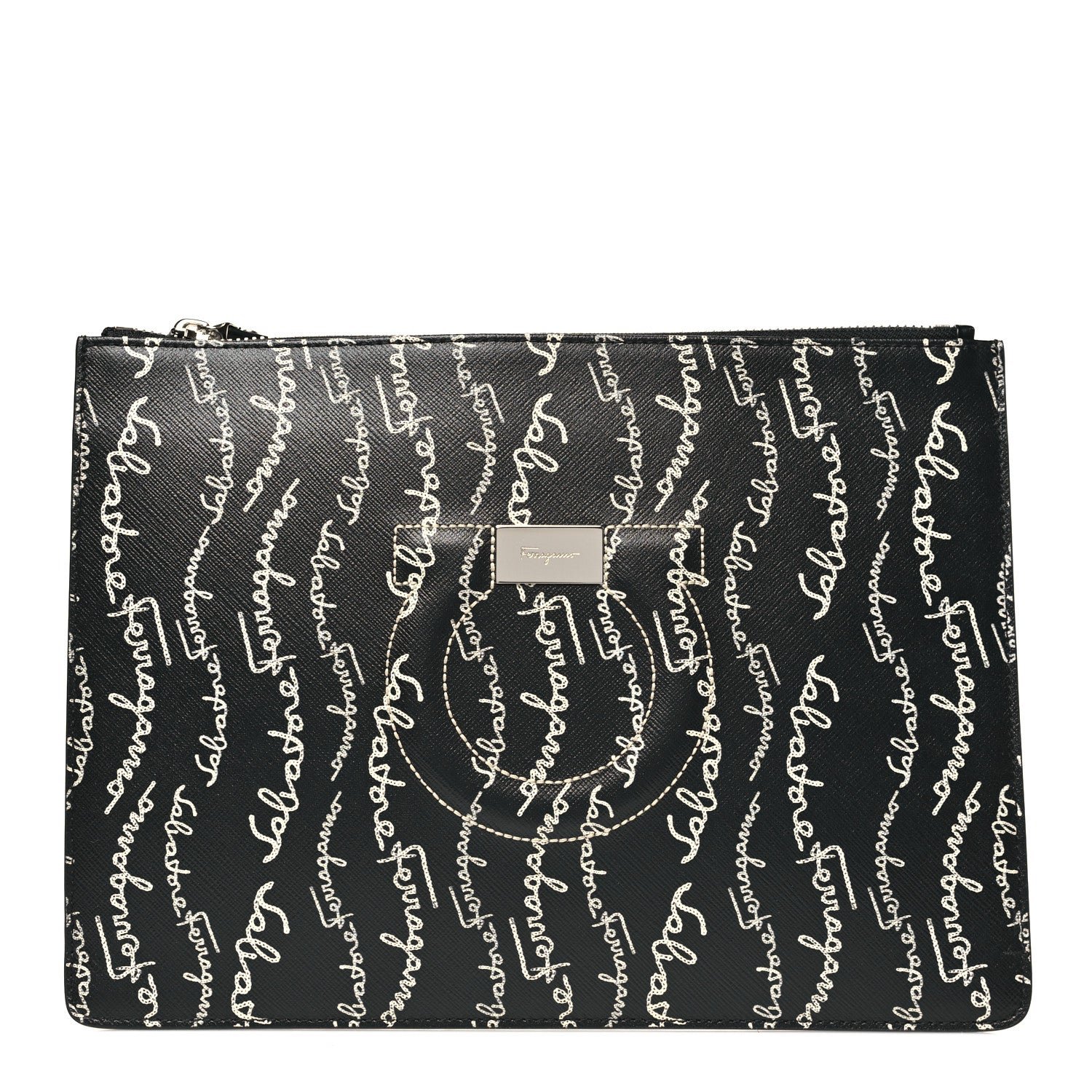 Salvatore Ferragamo Salvatore Ferragamo Printed Calfskin Logo Pouch Black