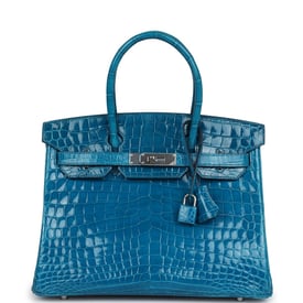 Hermes Pre-owned Hermes Birkin 30 Bleu Izmir Shiny Niloticus Crocodile Palladium Hardware