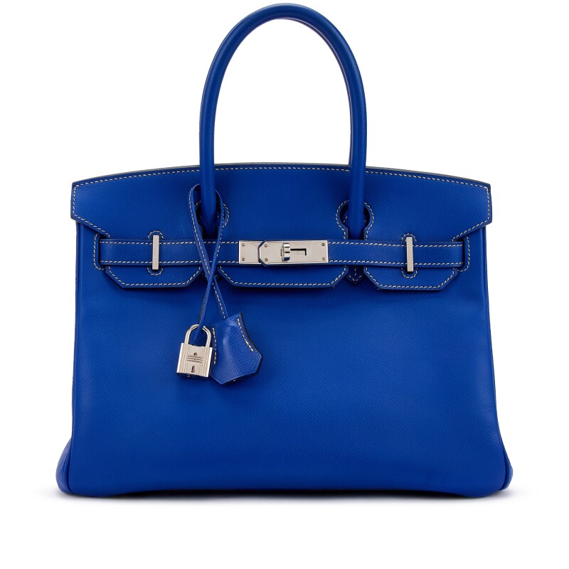 Hermes Limited Edition Bleu Electrique Epsom and Bleu Mykonos Verso Candy Birkin 30 Palladium Hardware, 2011