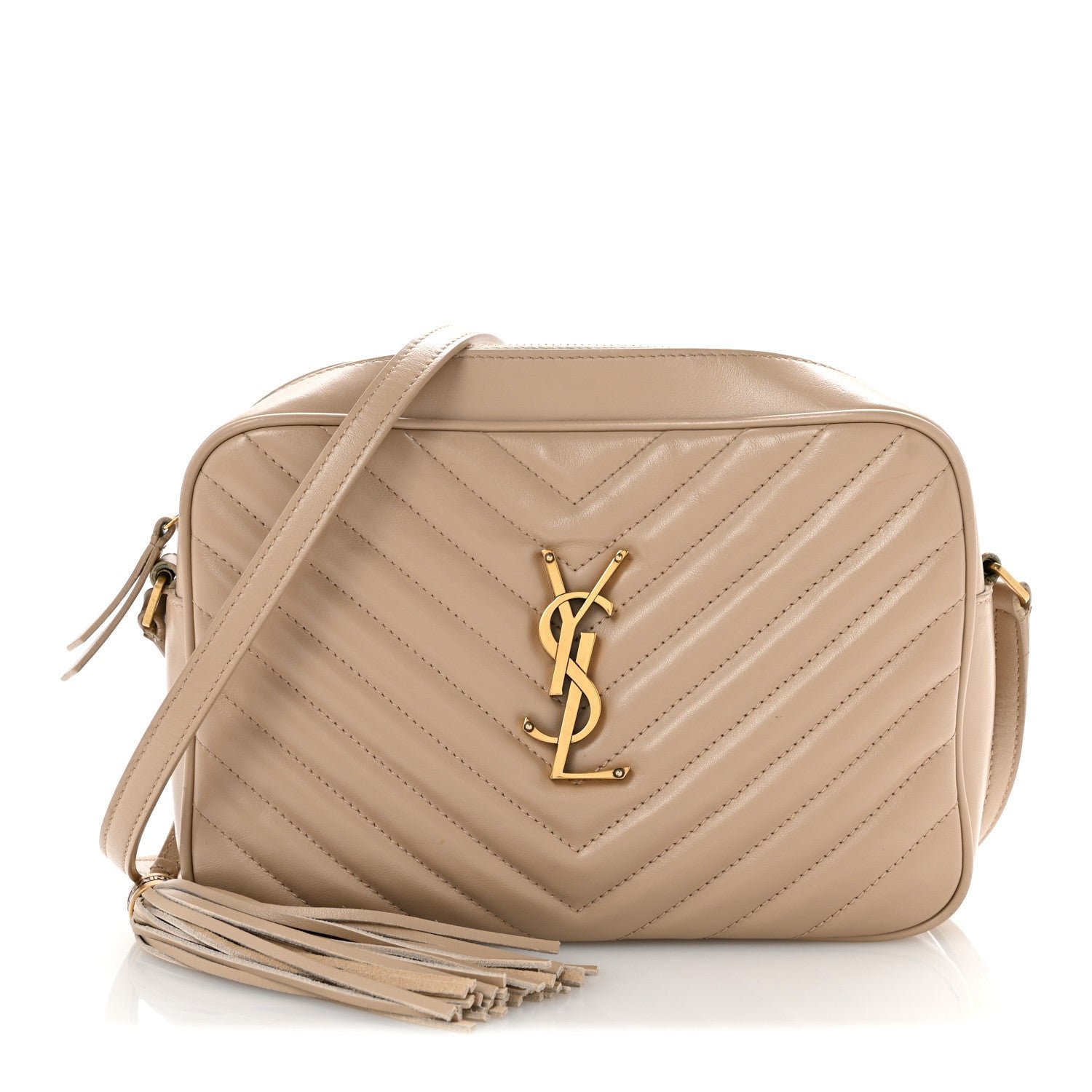 Saint Laurent Calfskin Matelasse Monogram Lou Camera Bag Dark Beige