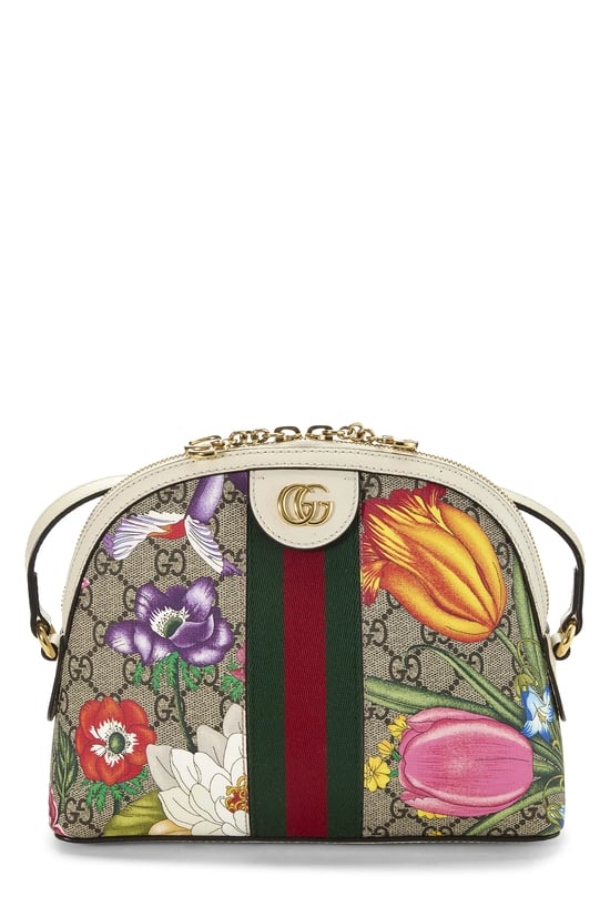 White GG Supreme Canvas Flora Ophidia Dome Shoulder Bag Small