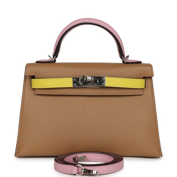Pre-owned Hermes Kelly Sellier 20 Tri-color Chai, Mauve Sylvestre, Lime Epsom Palladium Hardware