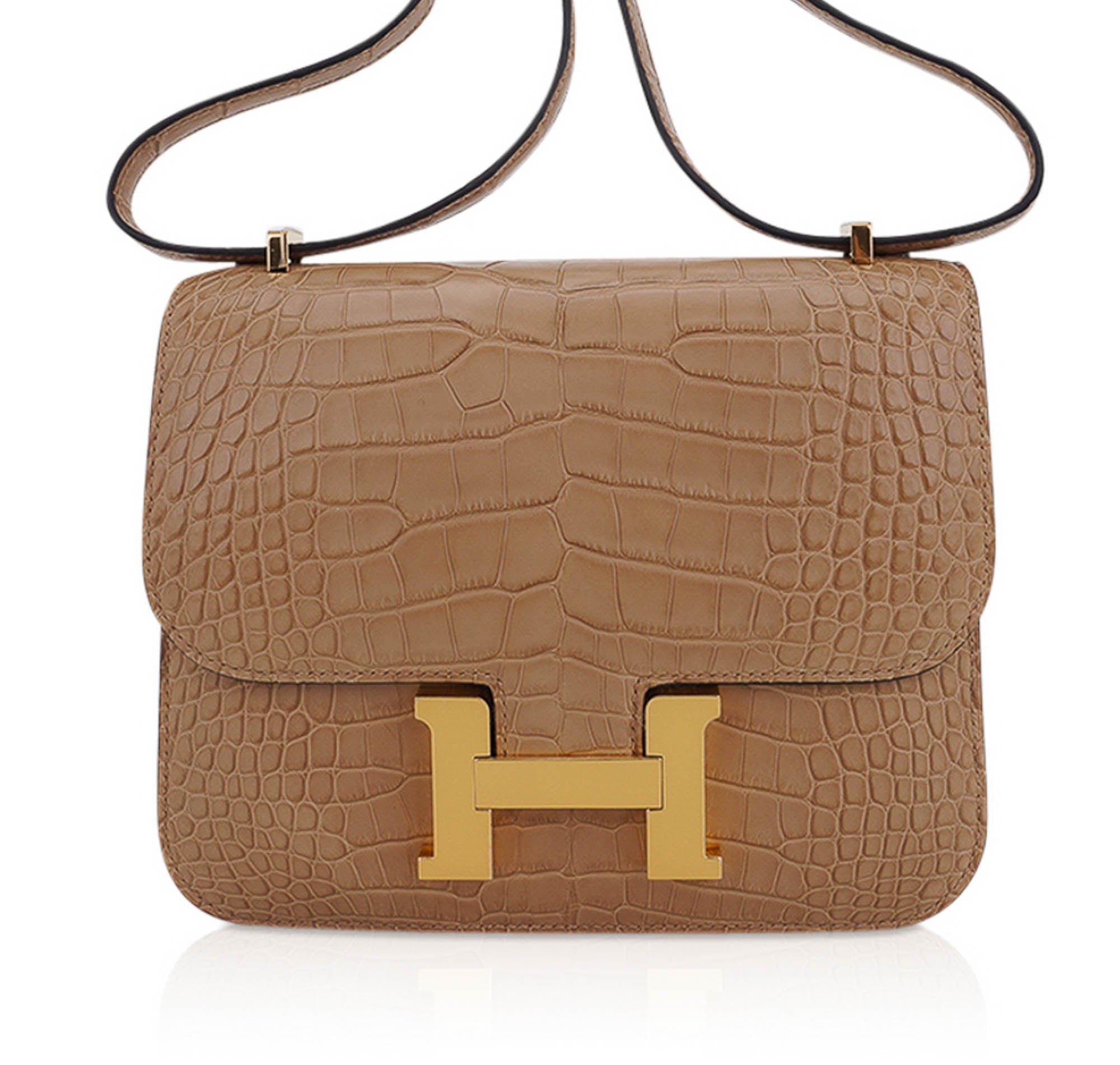 Hermes Hermes Mini Constance Bag 18 Chai Matte Alligator with Gold Hardware