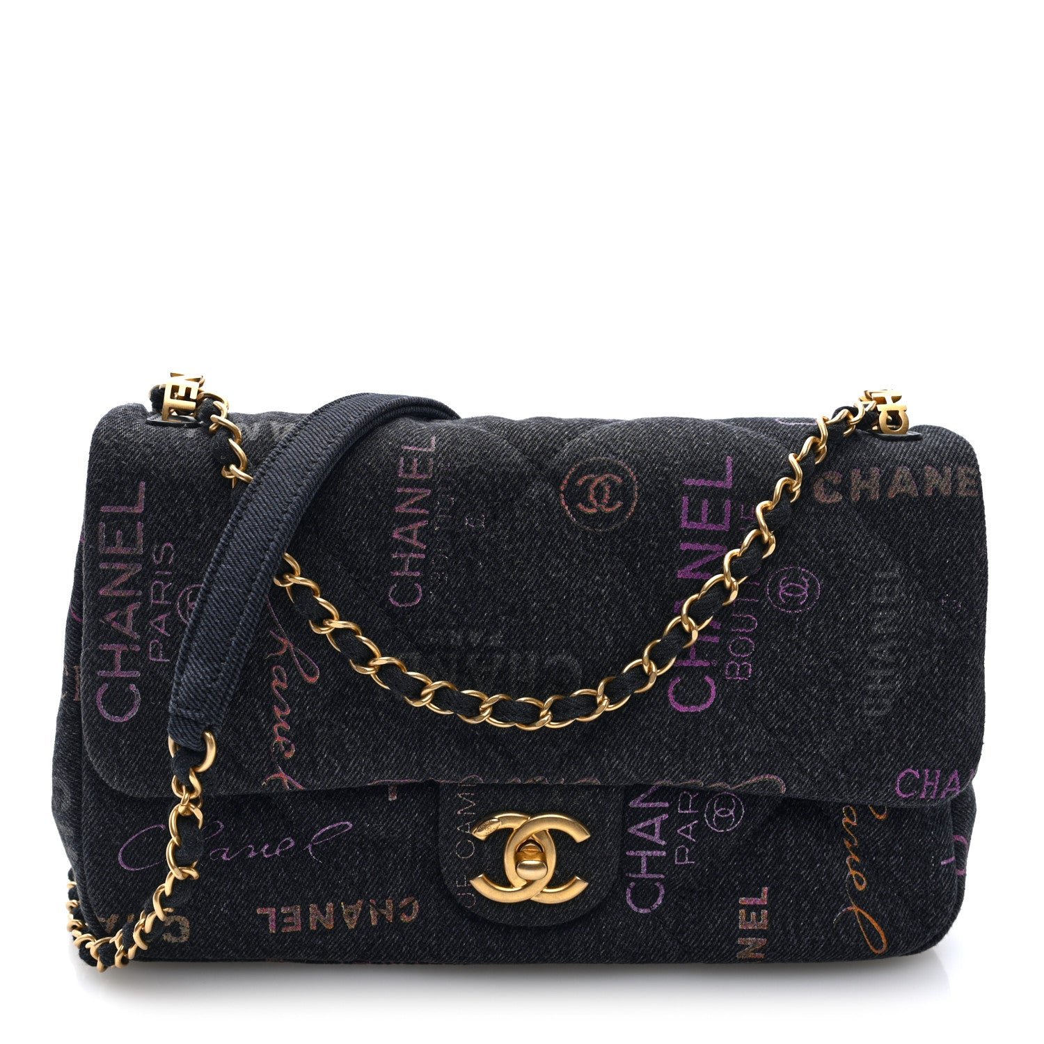 Chanel Denim Quilted Denim Mood Large Flap Black Multicolor