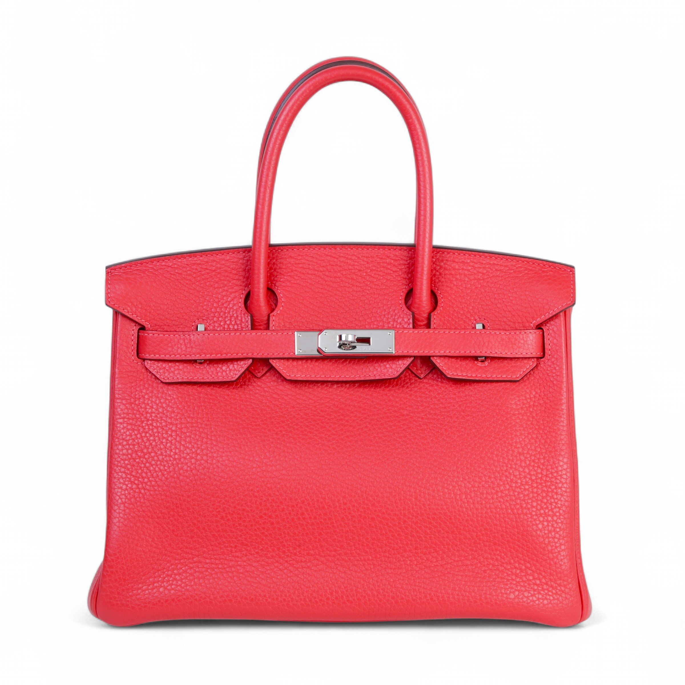 Hermes Very Good ( Rank A) HERMÈS Birkin 30 Rouge Pivoine (2R) Clemence Palladium hardware T (2015)