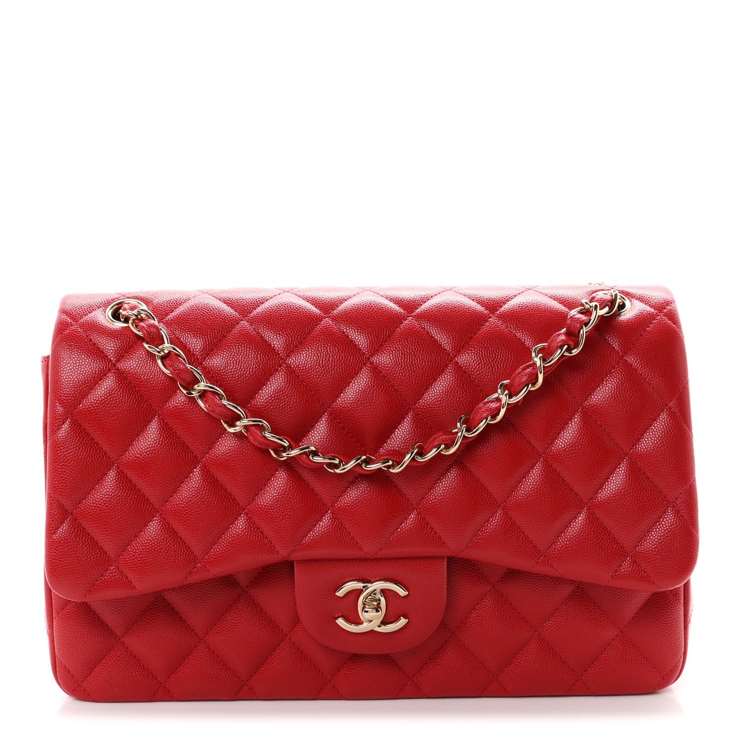 Chanel Caviar Quilted Jumbo Double Flap Red