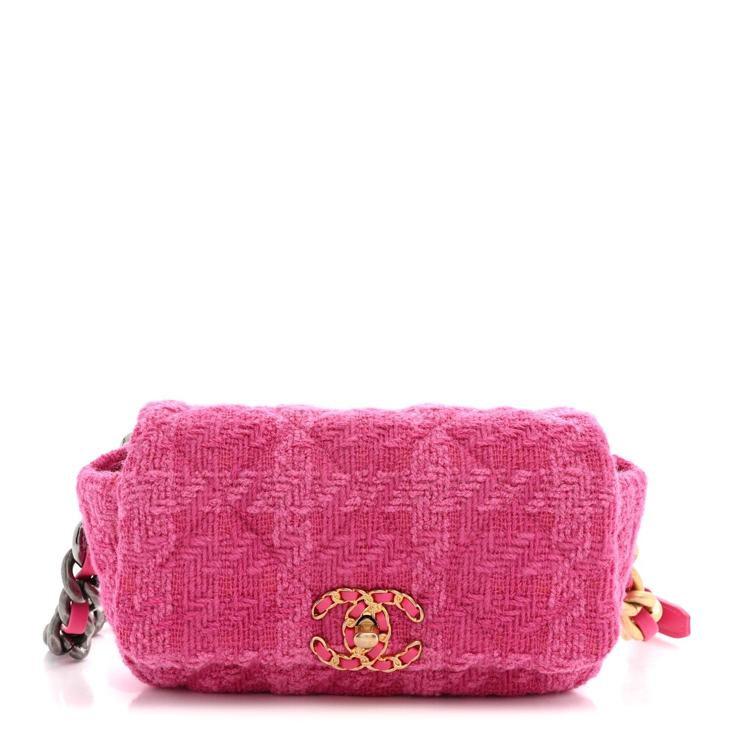 Chanel Tweed Quilted Chanel 19 Waist Bag Pink