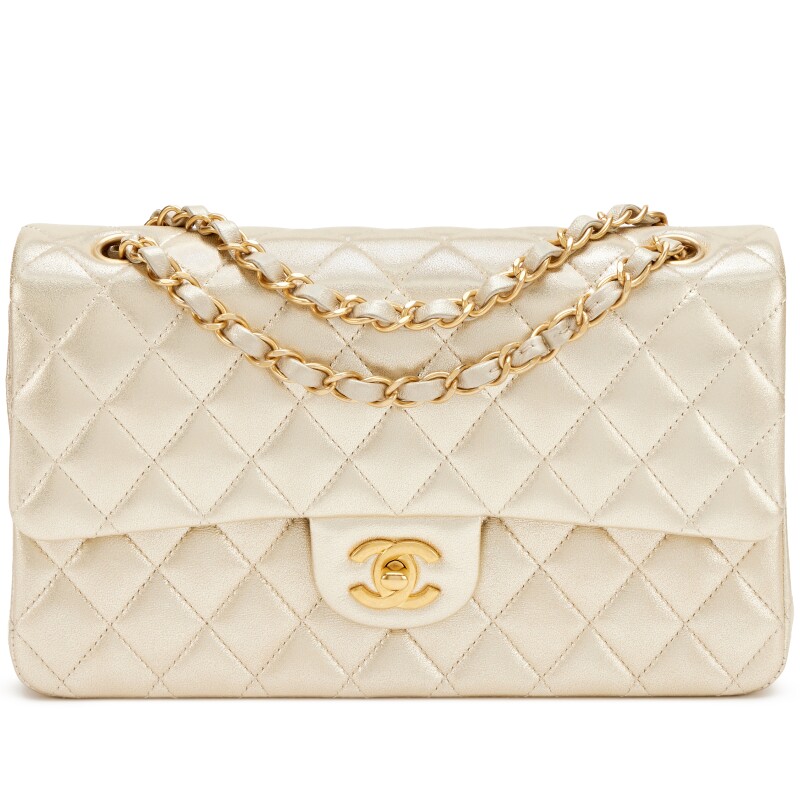 Gold Quilted Metallic Lambskin Medium Classic Double Flap Bag Aged Gold Hardware, 2022