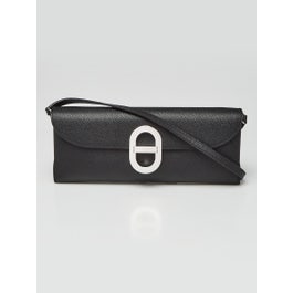 Hermes Hermes Black Epsom Leather Palladium Plated Maillon Wallet to Go Bag