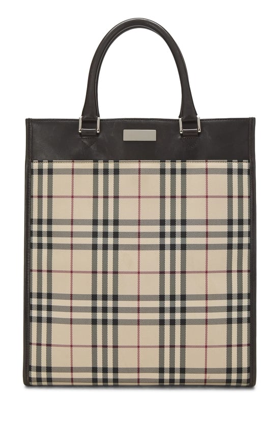 Burberry Brown Nylon Check Vertical Tote Large