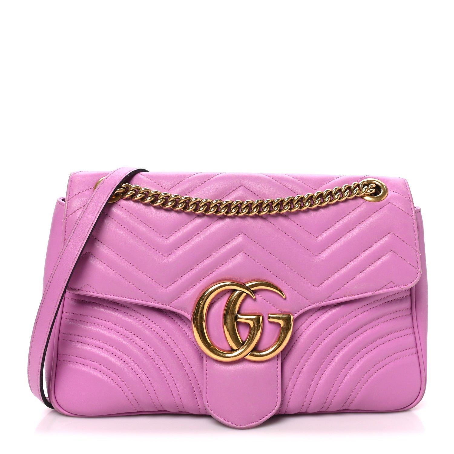 Gucci Calfskin Matelasse Medium GG Marmont Shoulder Bag Candy Mousse