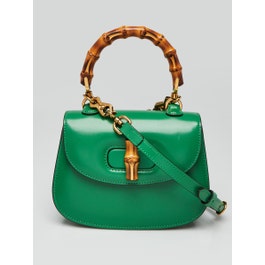 Gucci Green Dyna Lux Calfskin Leather Mini 1947 Bamboo Top Handle Bag